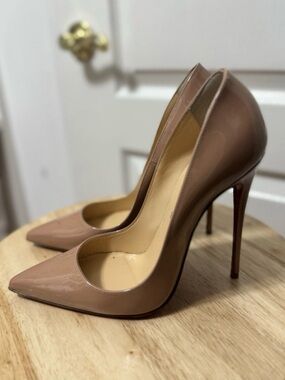 Christian Louboutin So Kate Nude Brown Patent Leather Heels Size 38